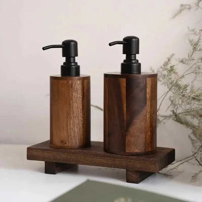 Refillable walnut dispenser with a glass bottle