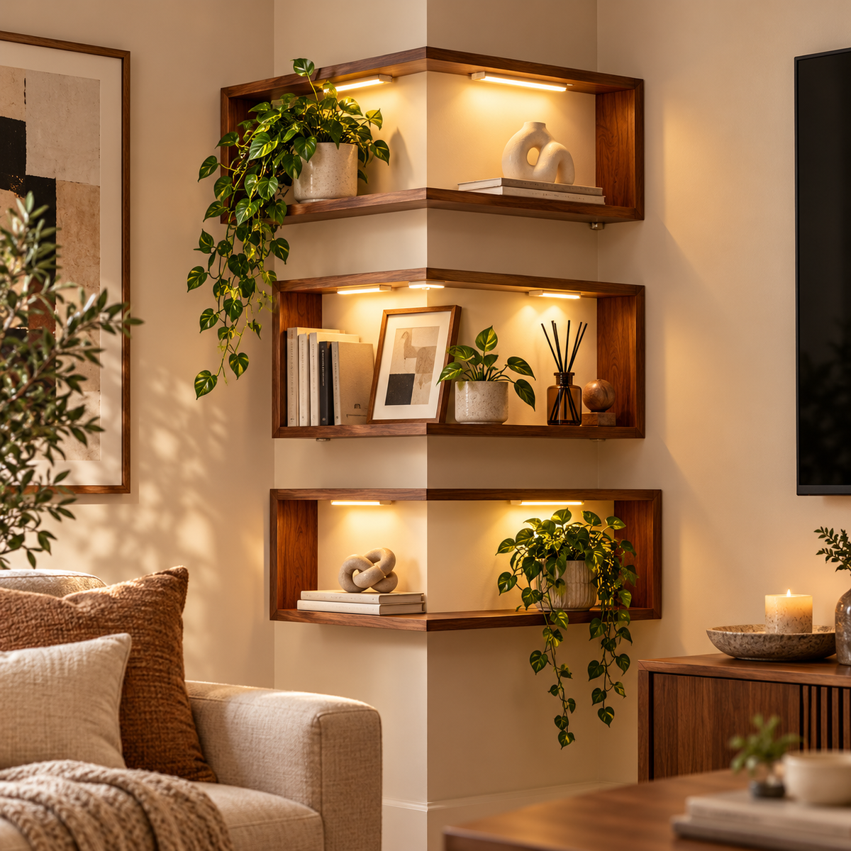 Solid Oak Floating Corner Shelf | The Nook