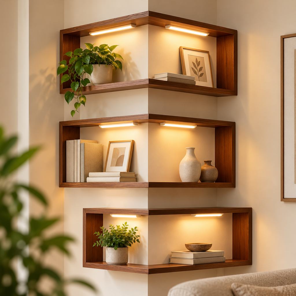 Solid Oak Floating Corner Shelf | The Nook