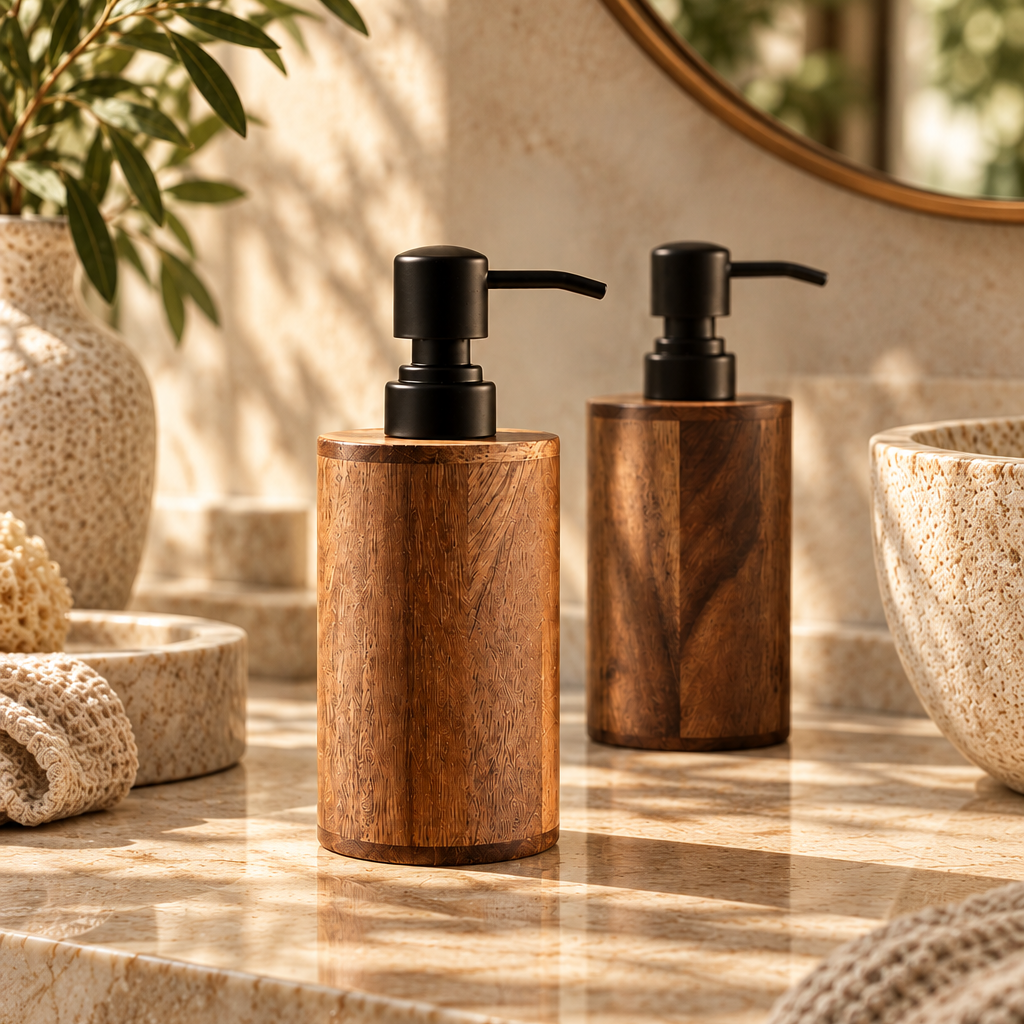 Walnut Wood Pump Dispenser | Refillable 250ml Bottle
