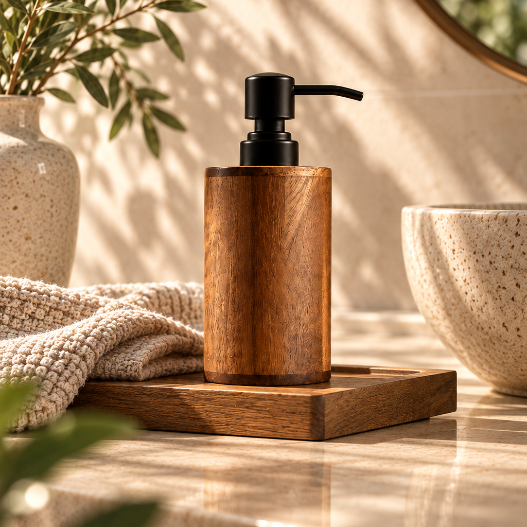 Walnut Wood Pump Dispenser | Refillable 250ml Bottle