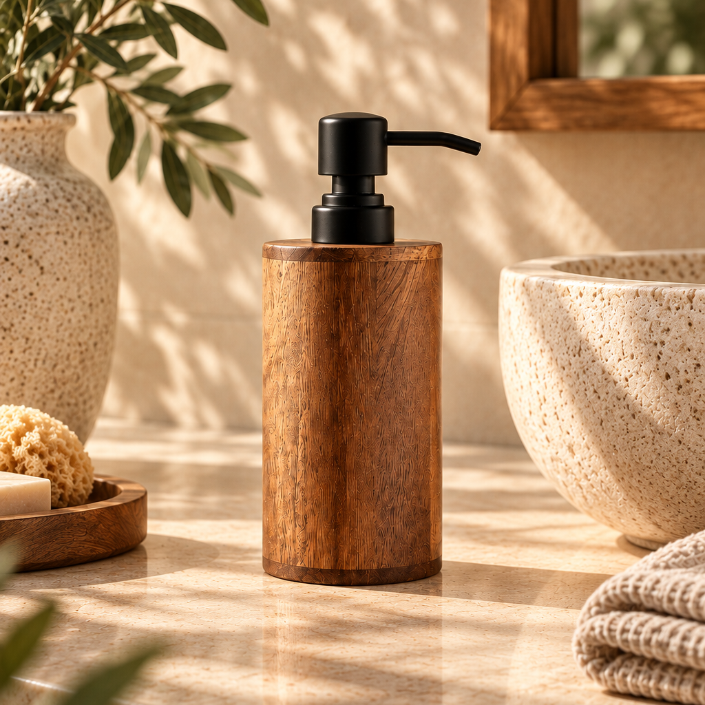Walnut Wood Pump Dispenser | Refillable 250ml Bottle