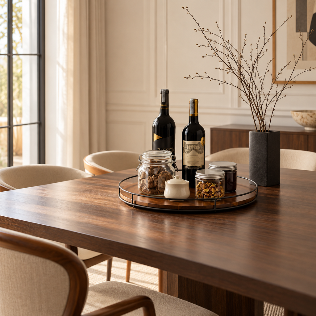 Oak Wood Lazy Susan | 360° Rotating Table Organiser